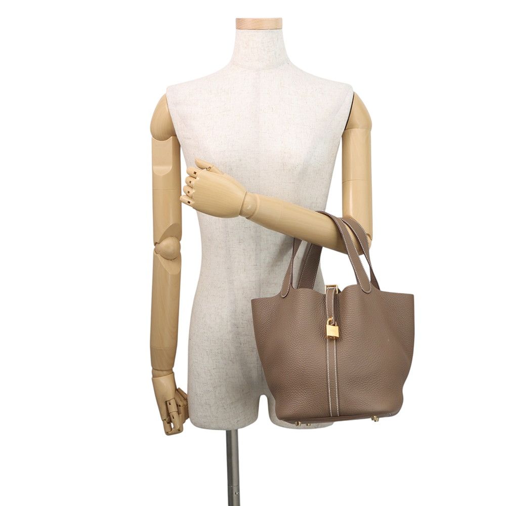 Hermes Handbag Picotin Lock MM Etoupe Gold Taurillon Clemence Tote — view 4