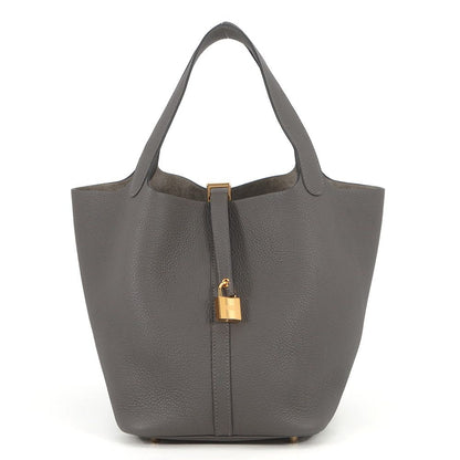 Hermes Handbag Picotin Lock MM Graphite Gold Taurillon Morris Tote