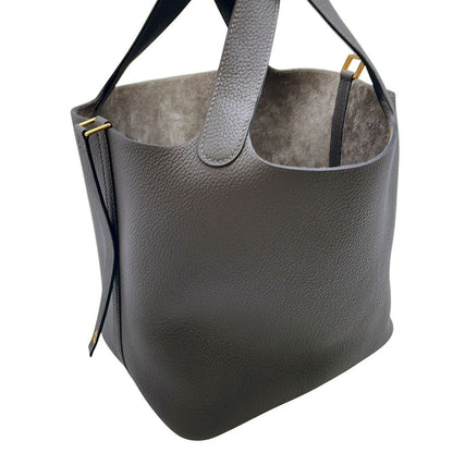 Hermes Handbag Picotin Lock MM Graphite Gold Taurillon Morris Tote — view 9