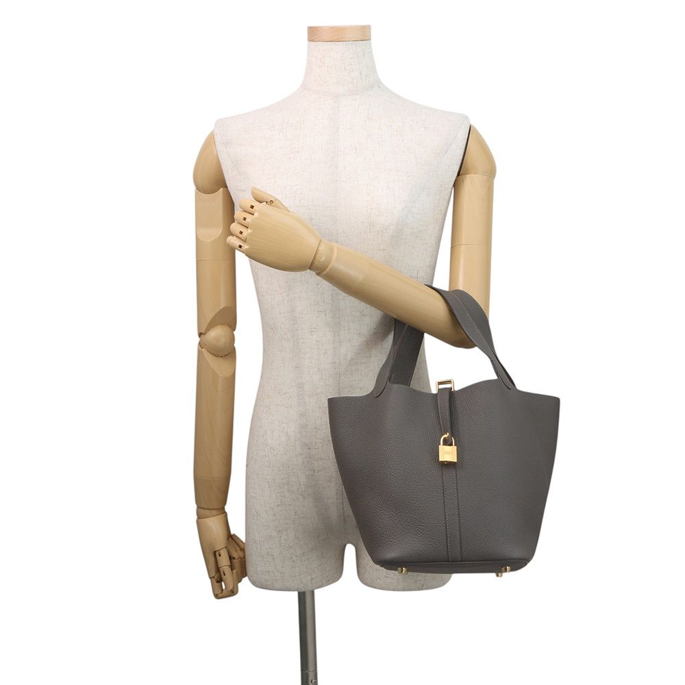 Hermes Handbag Picotin Lock MM Graphite Gold Taurillon Morris Tote — view 4