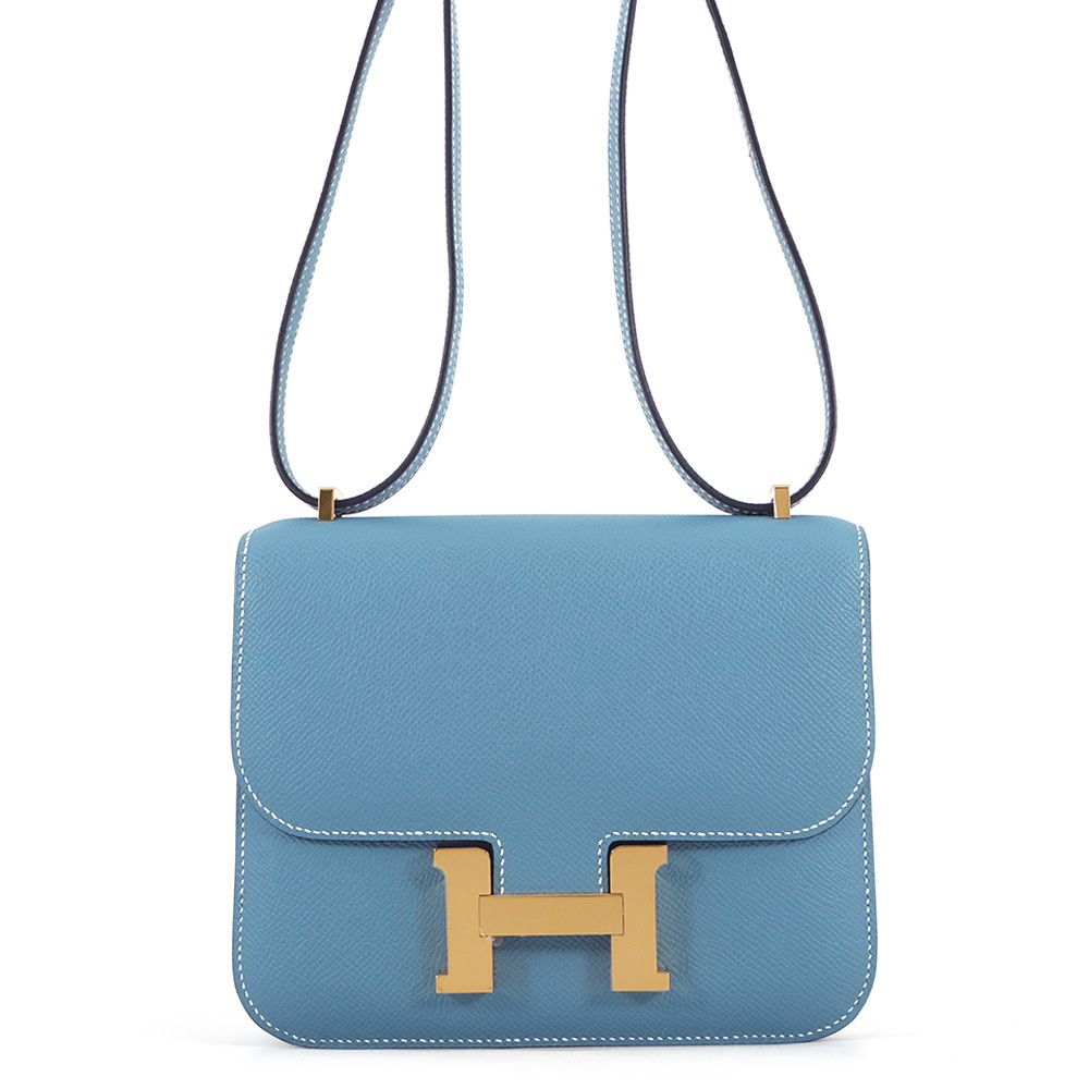 Hermes Shoulder Bag Mini Constance 3 Miloire New Blue Jean Gold Epsom