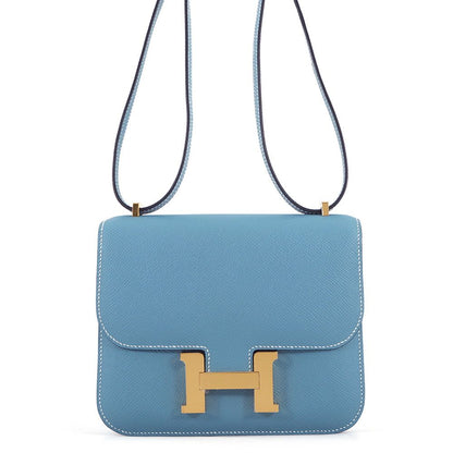 Hermes Shoulder Bag Mini Constance 3 Miloire New Blue Jean Gold Epsom