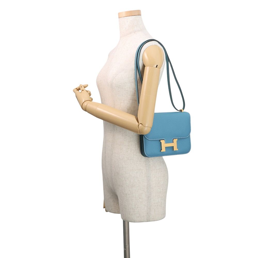 Hermes Shoulder Bag Mini Constance 3 Miloire New Blue Jean Gold Epsom — view 4