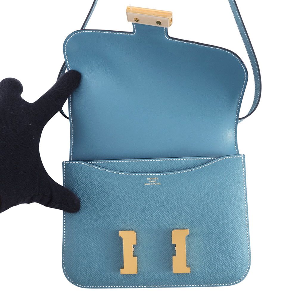 Hermes Shoulder Bag Mini Constance 3 Miloire New Blue Jean Gold Epsom — view 6