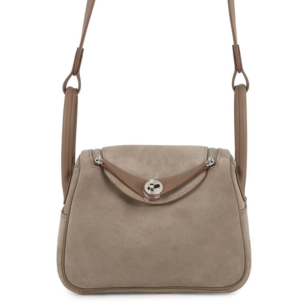 Hermes Lindy Mini Etoupe Grizzly Silver Swift 2-Way Shoulder Bag