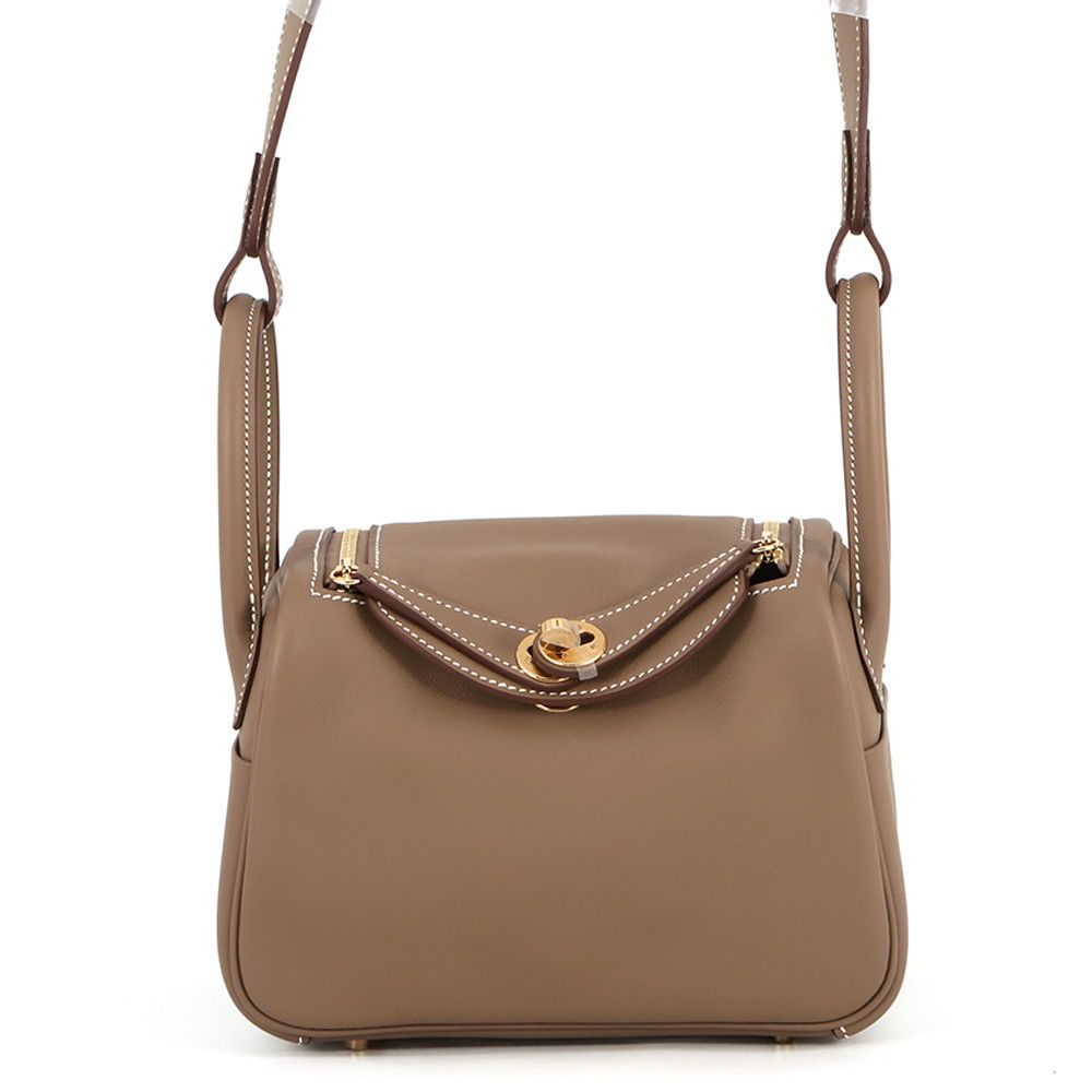 Hermes Lindy Mini Etoupe Gold Swift 2-Way Shoulder Bag