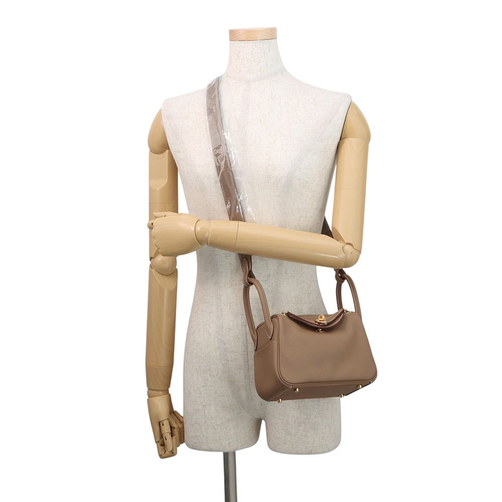 Hermes Lindy Mini Etoupe Gold Swift 2-Way Shoulder Bag — view 4