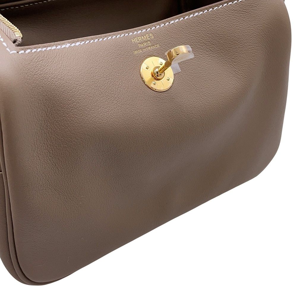 Hermes Lindy Mini Etoupe Gold Swift 2-Way Shoulder Bag — view 6