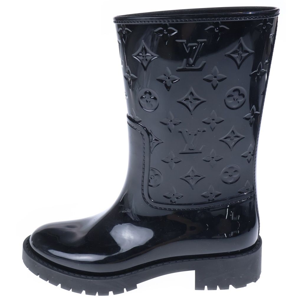 Louis Vuitton Drops Flat Half Boots Monogram Rain Black