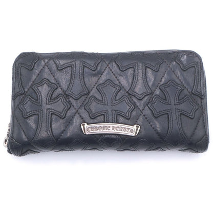 Chrome Hearts Rec Zip Quilted Wallet Cemetery Cross Leather Black