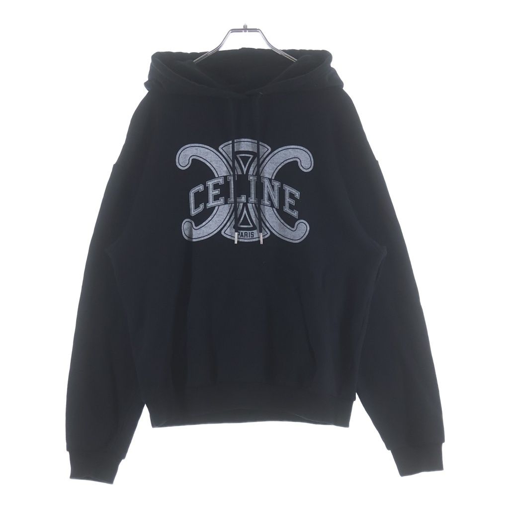 Celine Logo Print Hoodie Pullover Black