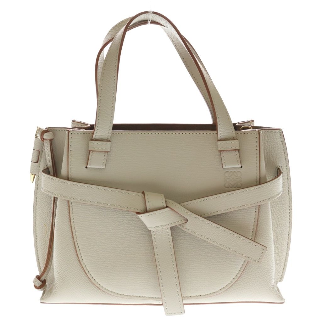 Loewe Gate Top Handle 2-Way Shoulder Bag Ivory Brown Leather Gold