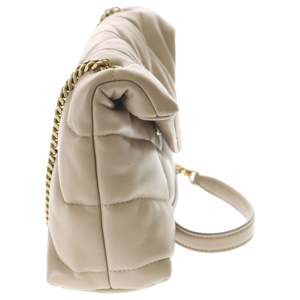 Saint Laurent Paris Lou Puffer Toy Quilted Chain Shoulder Bag Beige Lambskin — view 3