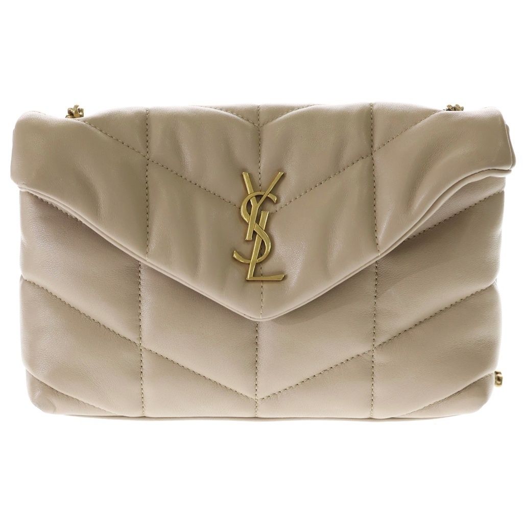 Saint Laurent Paris Lou Puffer Toy Quilted Chain Shoulder Bag Beige Lambskin