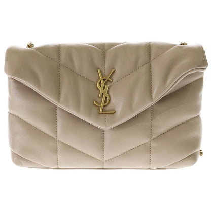 Saint Laurent Paris Lou Puffer Toy Quilted Chain Shoulder Bag Beige Lambskin