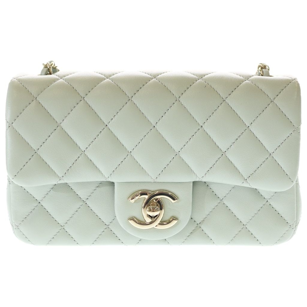 Chanel Mini Quilted 20 Chain Mini Shoulder Bag Pale Green Lambskin Gold