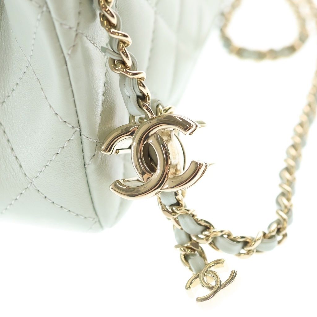 Chanel Mini Quilted 20 Chain Mini Shoulder Bag Pale Green Lambskin Gold — view 6
