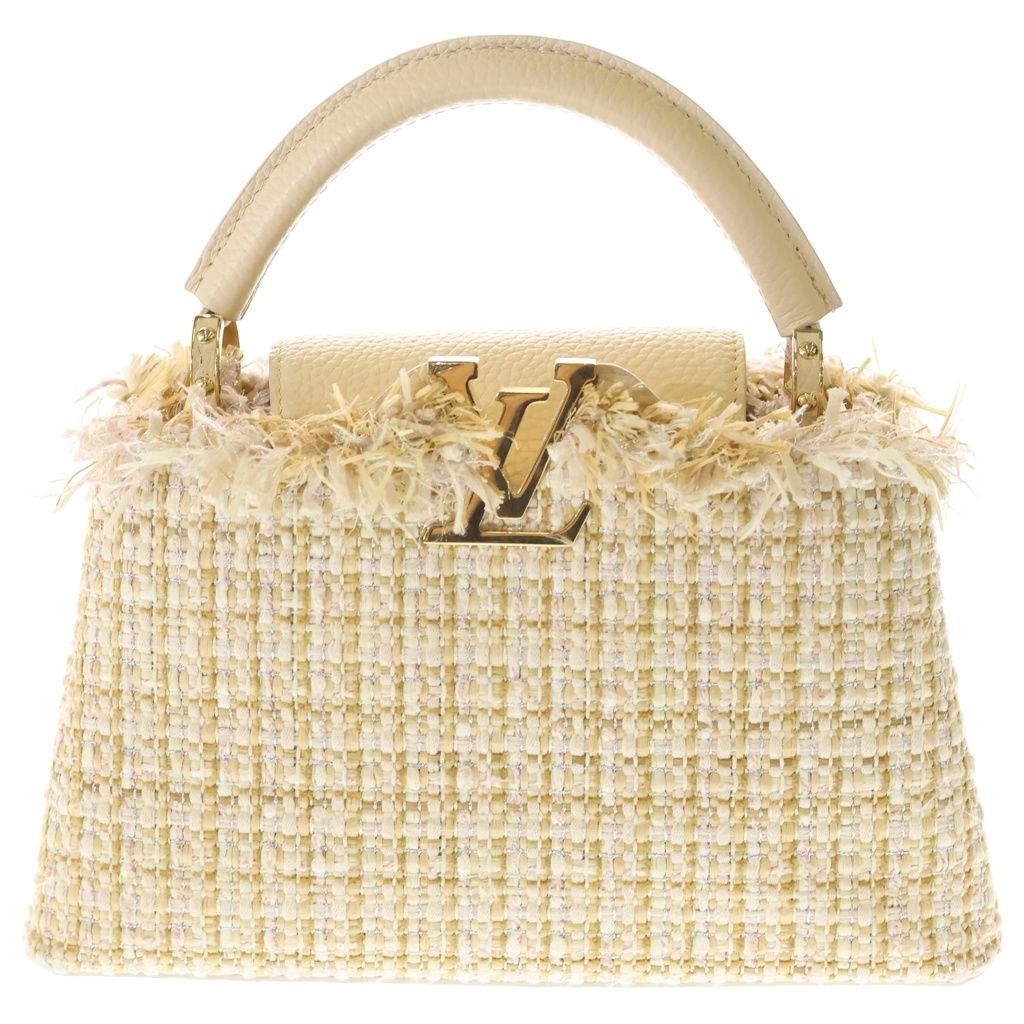 Louis Vuitton Capucines BB 2-Way Shoulder Bag Tweed Leather Gold