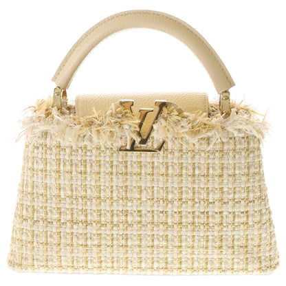 Louis Vuitton Capucines BB 2-Way Shoulder Bag Tweed Leather Gold