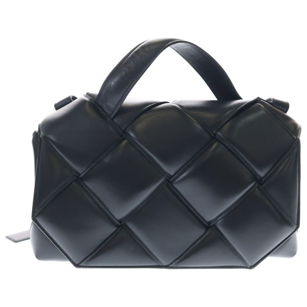 Bottega Veneta Maxi Intrecciato Top Handle Shoulder Bag Black Leather Silver