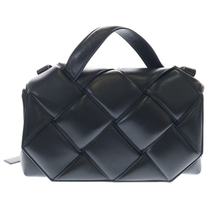 Bottega Veneta Maxi Intrecciato Top Handle Shoulder Bag Black Leather Silver