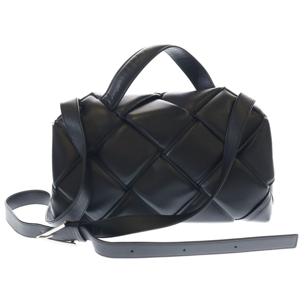 Bottega Veneta Maxi Intrecciato Top Handle Shoulder Bag Black Leather Silver — view 2
