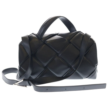 Bottega Veneta Maxi Intrecciato Top Handle Shoulder Bag Black Leather Silver — view 2