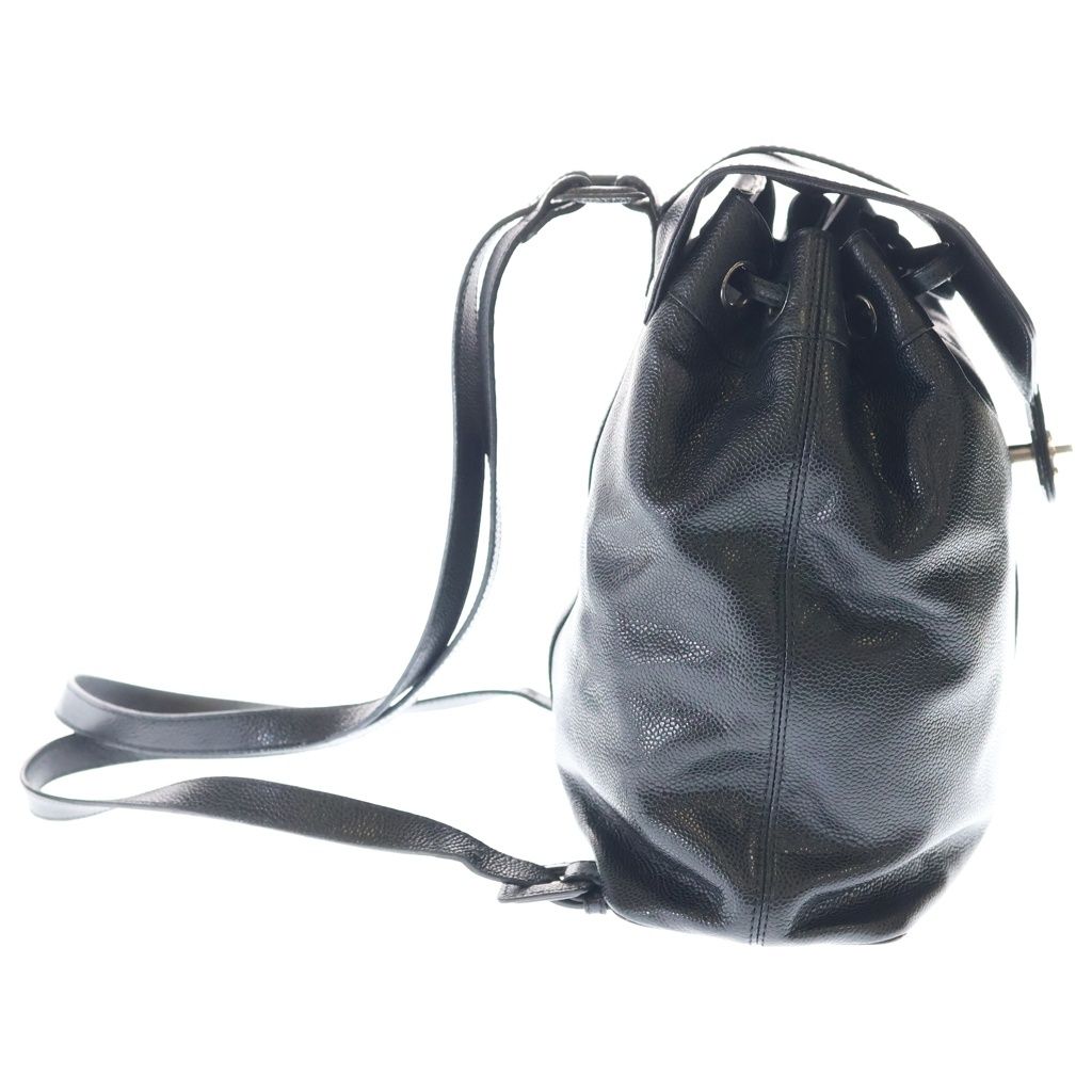 Chanel CC Logo Turnlock Backpack Black Caviar Leather Silver — view 3