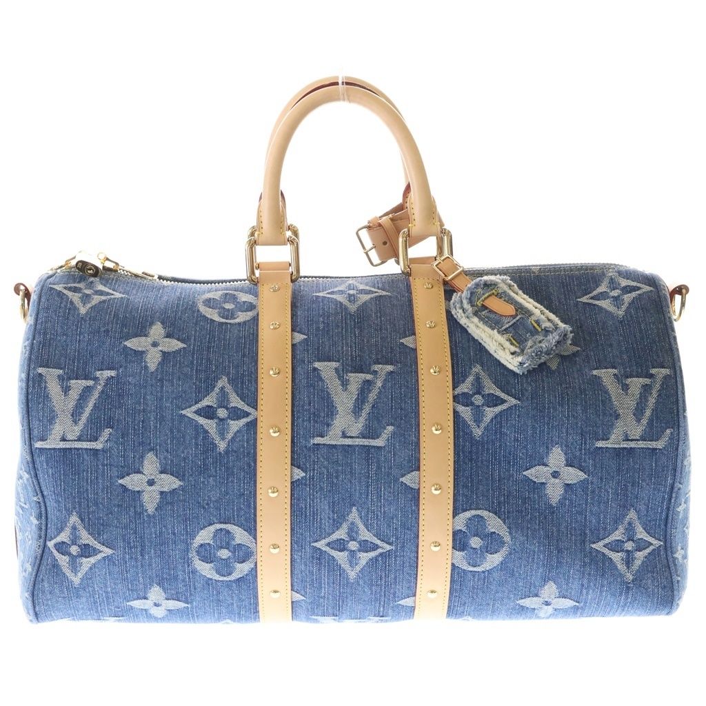 Louis Vuitton Monogram Denim Keepall Bandouliere 45 Boston Bag Gold Indigo