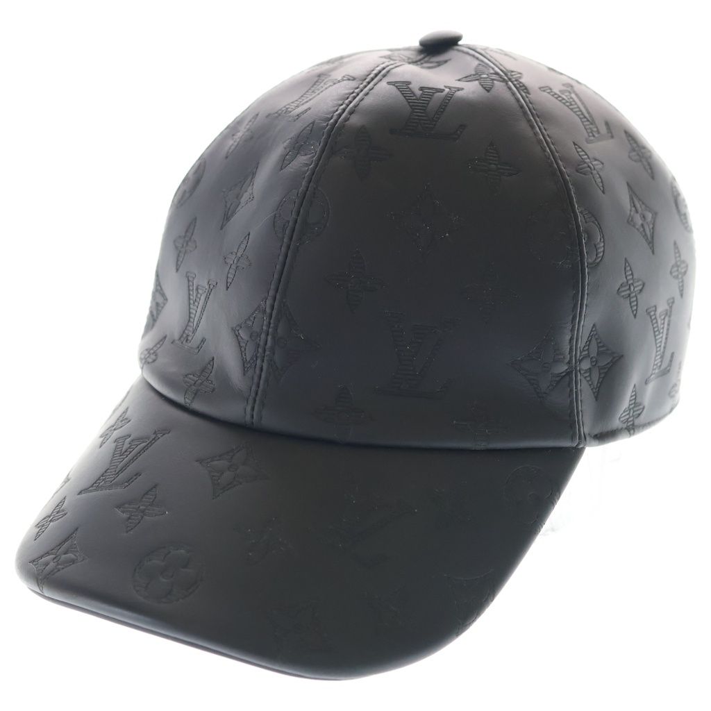 Louis Vuitton Monogram Shadow Leather Baseball Cap Hat Black