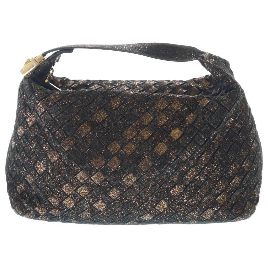 Bottega Veneta Intrecciato Lame Handbag Pouch Case Black Gold Leather