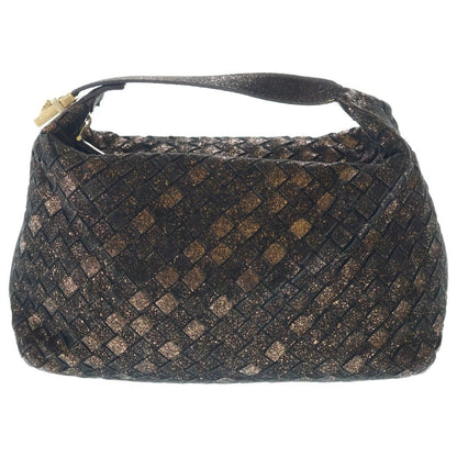 Bottega Veneta Intrecciato Lame Handbag Pouch Case Black Gold Leather