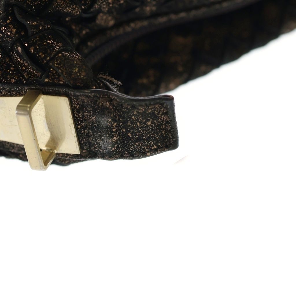 Bottega Veneta Intrecciato Lame Handbag Pouch Case Black Gold Leather — view 6