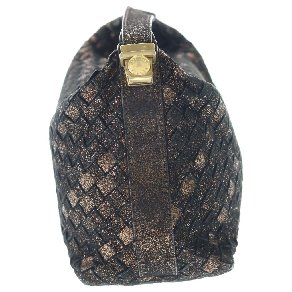 Bottega Veneta Intrecciato Lame Handbag Pouch Case Black Gold Leather — view 3