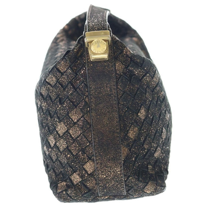 Bottega Veneta Intrecciato Lame Handbag Pouch Case Black Gold Leather — view 3