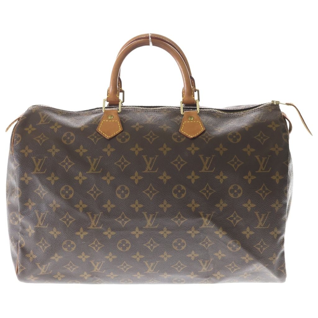 Louis Vuitton Monogram Speedy 40 Boston Bag Brown Leather Gold