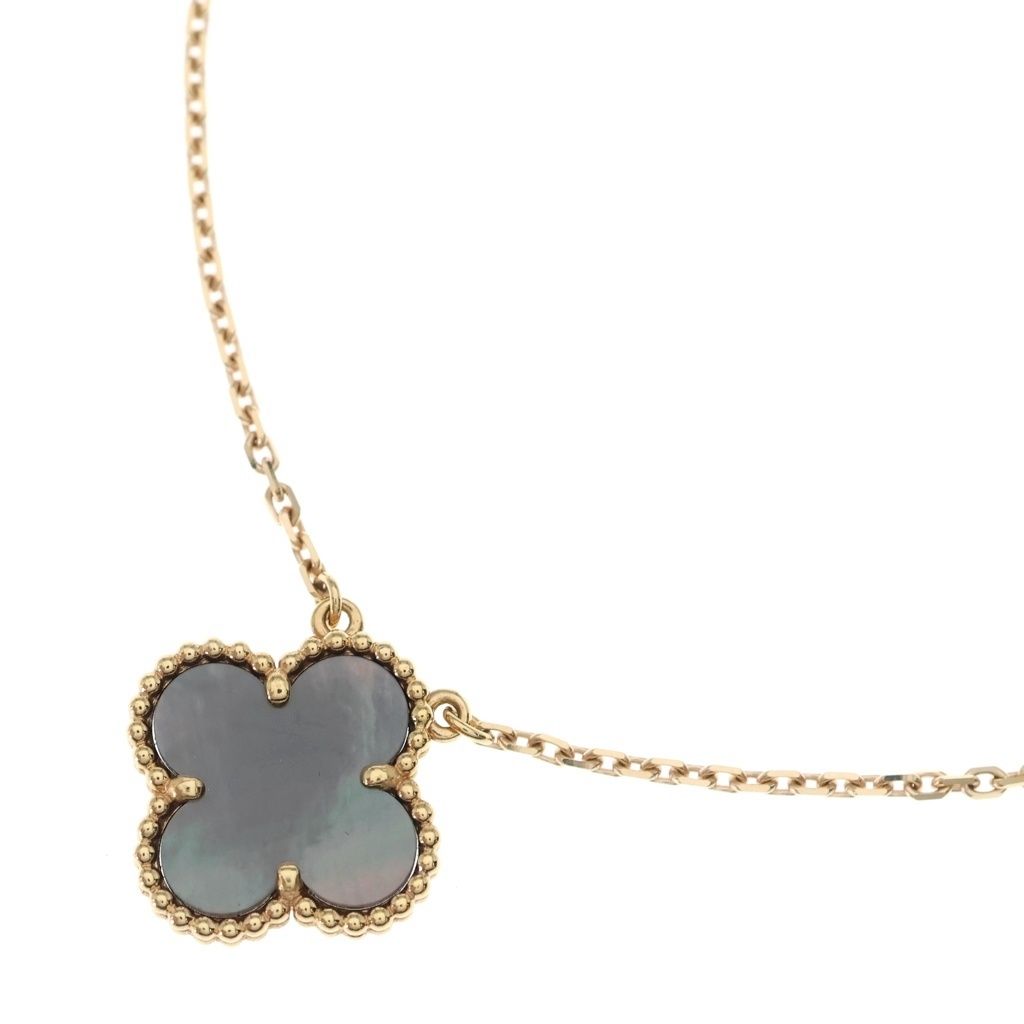 Van Cleef & Arpels Alhambra Gray Mother of Pearl Necklace Pendant Chain Pink