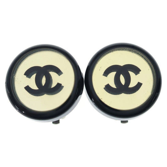 Chanel CC Logo Round Earrings Gold Black