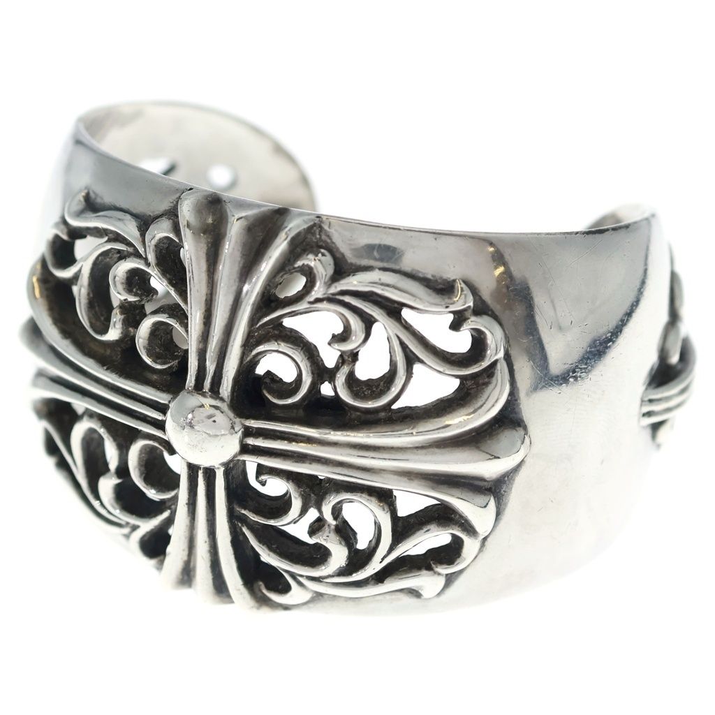 Chrome Hearts Flrl Crs Calf Floral Cross Wide Silver Bracelet