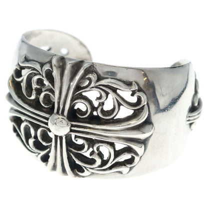Chrome Hearts Flrl Crs Calf Floral Cross Wide Silver Bracelet