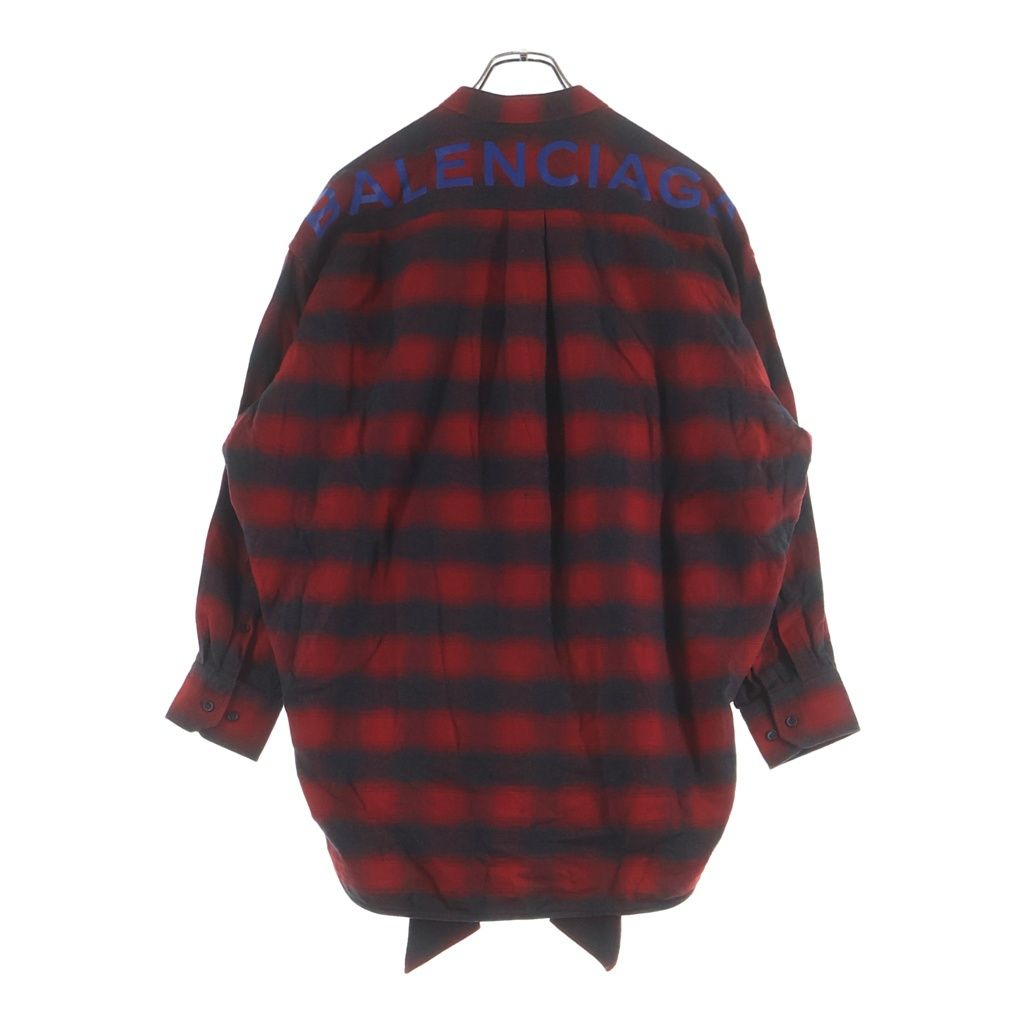 Balenciaga Check Shirt Back Logo Print Long Sleeve Red — view 2