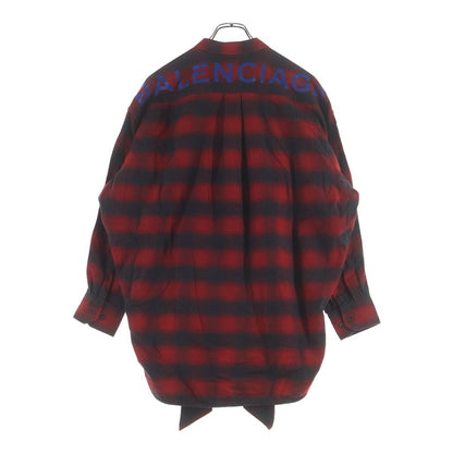 Balenciaga Check Shirt Back Logo Print Long Sleeve Red — view 2