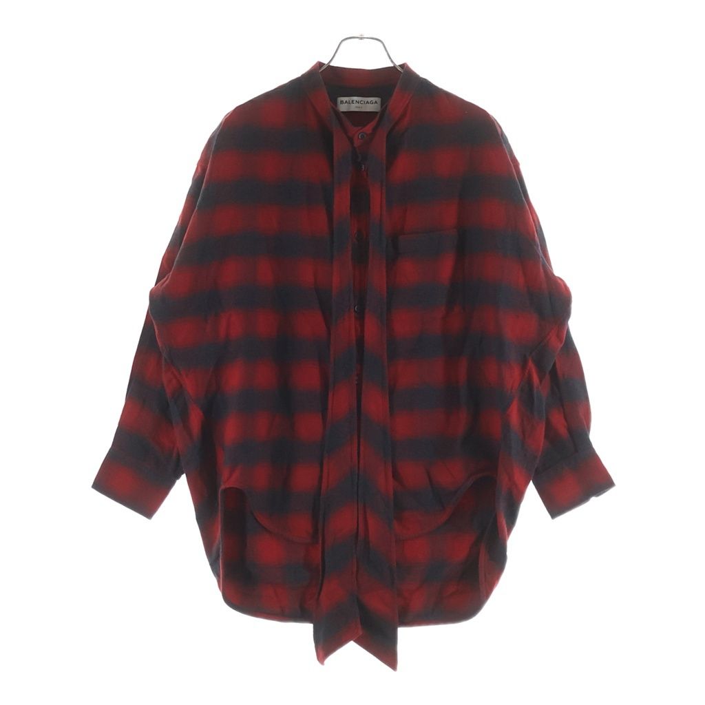 Balenciaga Check Shirt Back Logo Print Long Sleeve Red