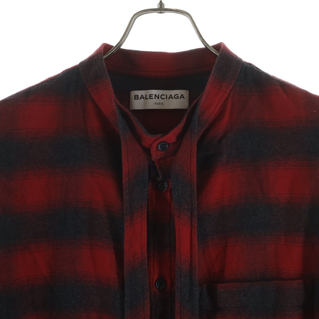 Balenciaga Check Shirt Back Logo Print Long Sleeve Red — view 3