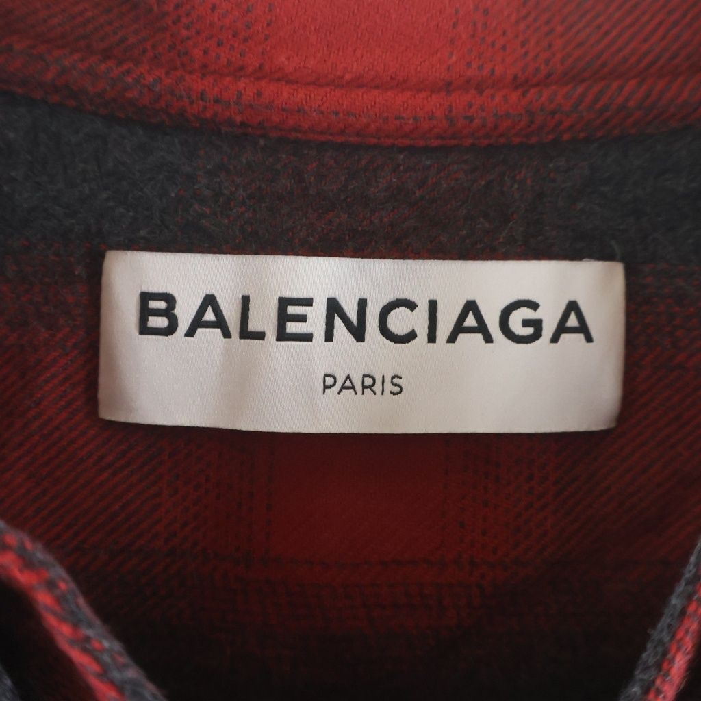 Balenciaga Check Shirt Back Logo Print Long Sleeve Red — view 6