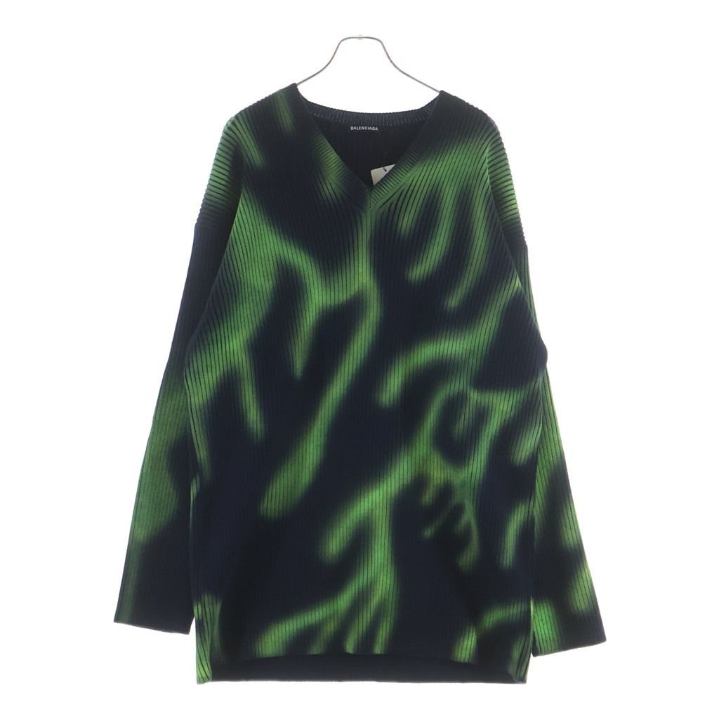 Balenciaga Flame Oversize Neck Sweater Green Navy