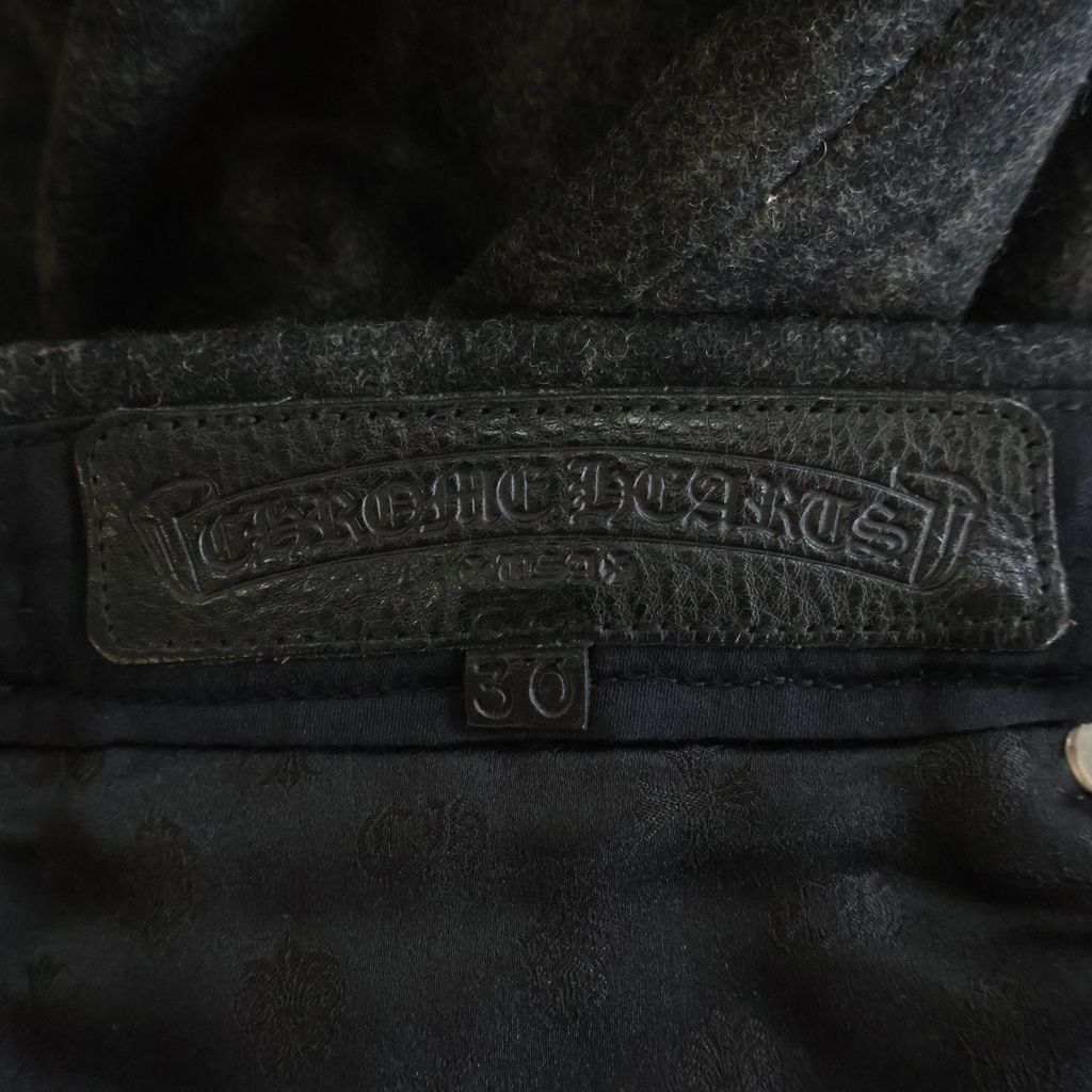 Chrome Hearts Cross Ball Button Wool Check Pattern Flong Pants Gray — view 7