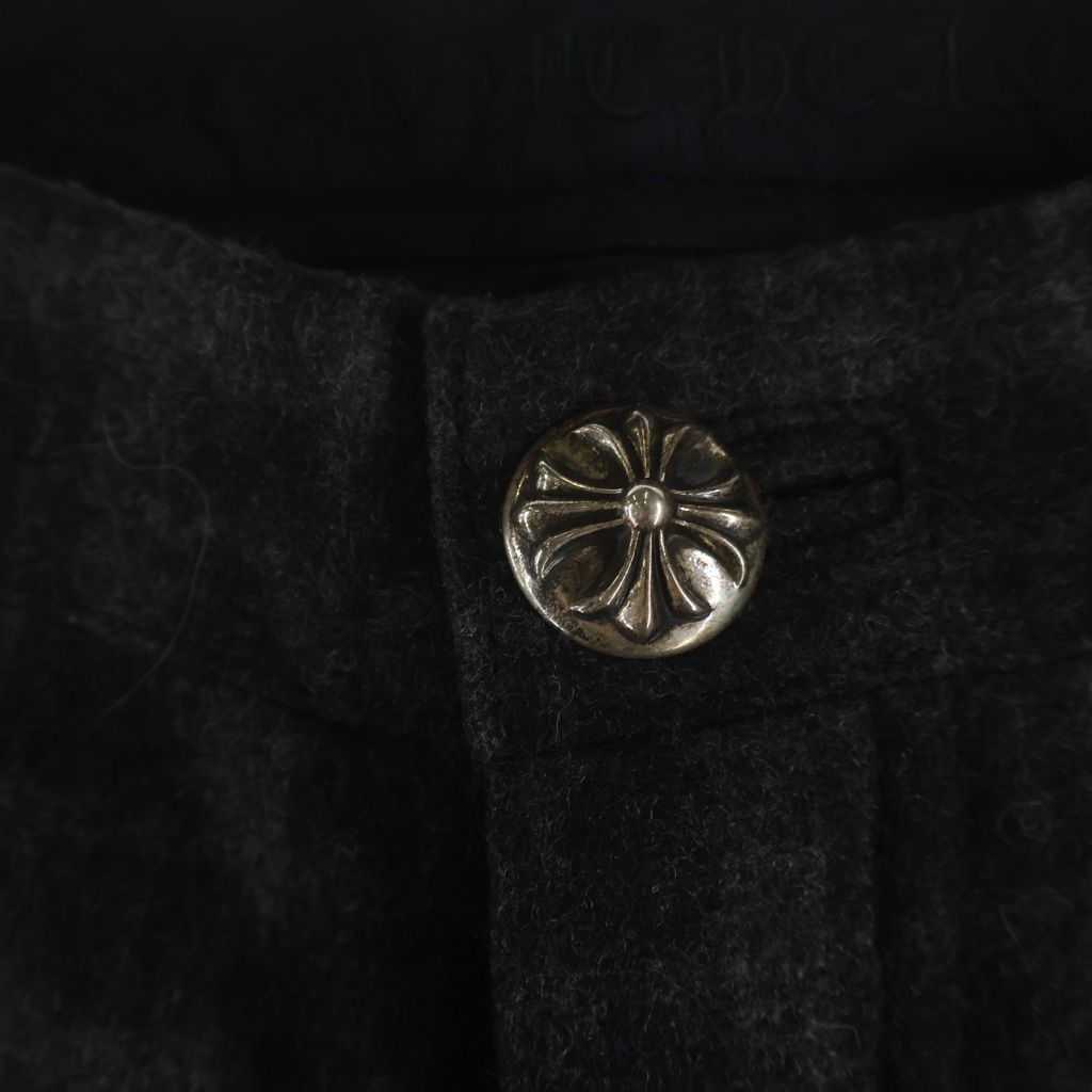 Chrome Hearts Cross Ball Button Wool Check Pattern Flong Pants Gray — view 4