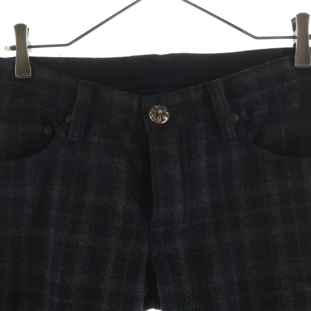 Chrome Hearts Cross Ball Button Wool Check Pattern Flong Pants Gray — view 3