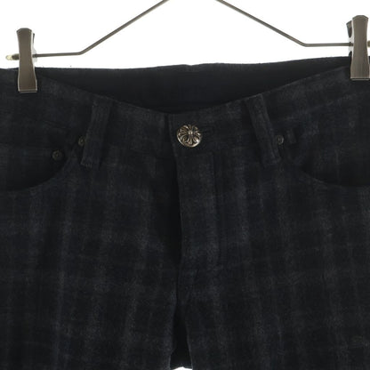Chrome Hearts Cross Ball Button Wool Check Pattern Flong Pants Gray — view 3